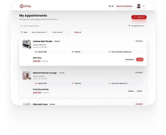 Appointments management interface